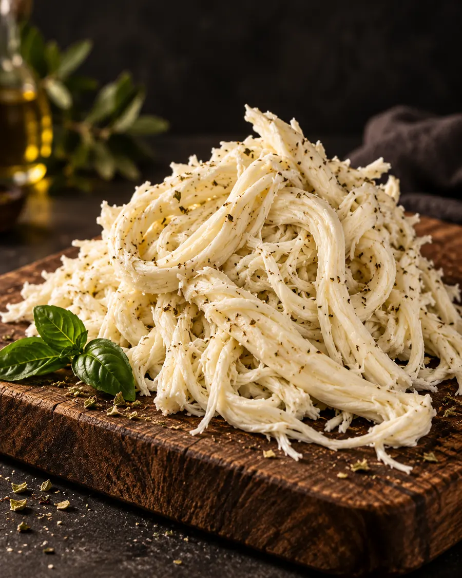 A pile of hand-pulled string cheese